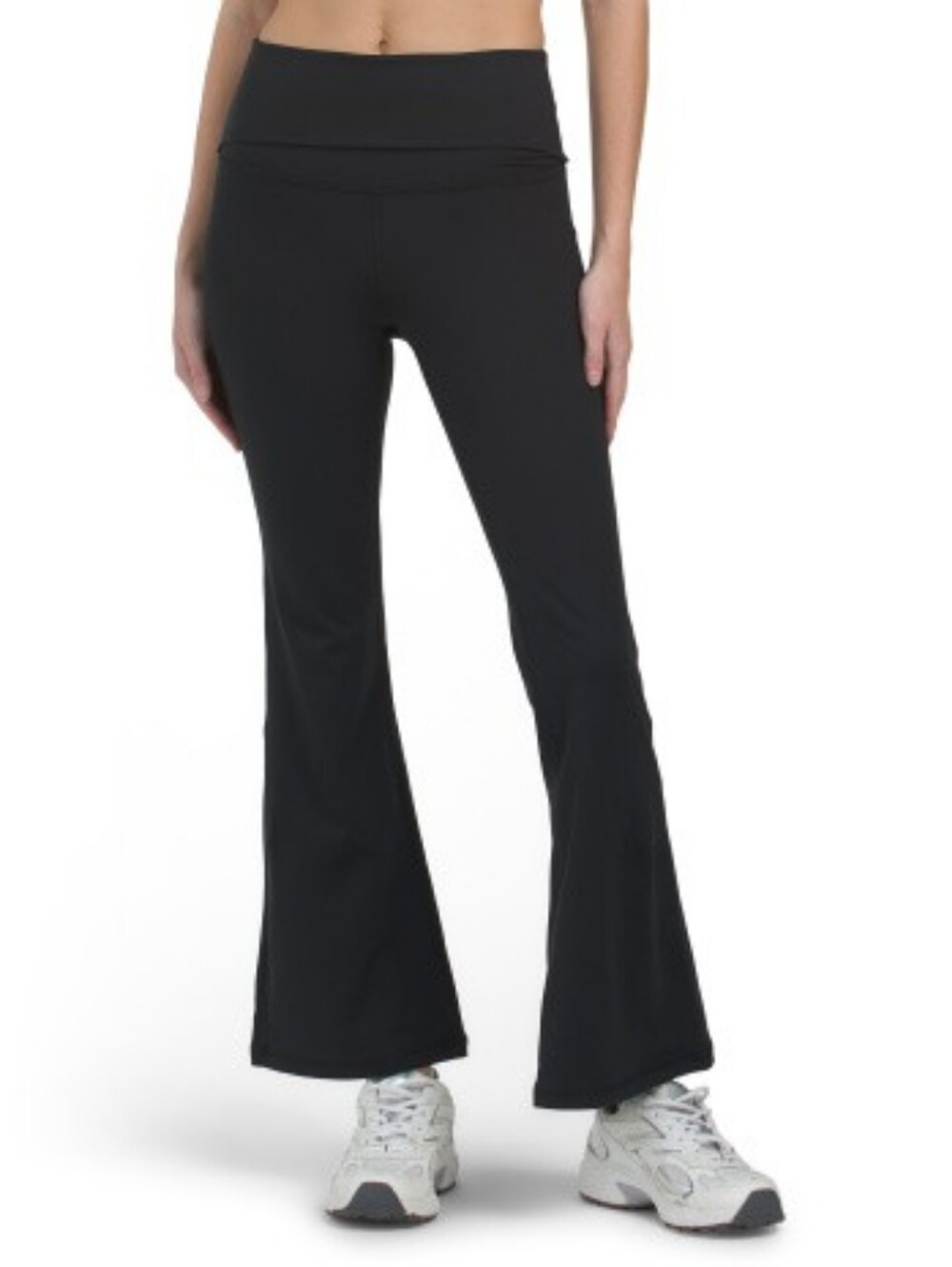 Yogalicious Black Fold-Over Waist 7/8 Flare Yoga Pants